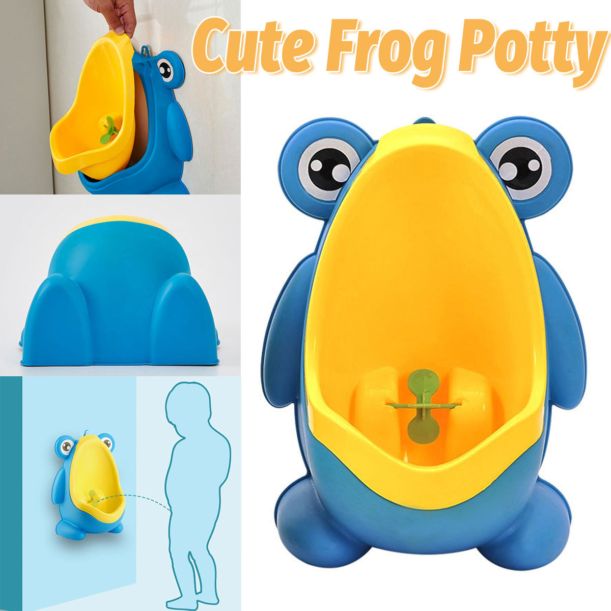 Wall-Mounted Frog Urinal for Toilet Training, 15.5 × 29.5 × 22 cm, Blue