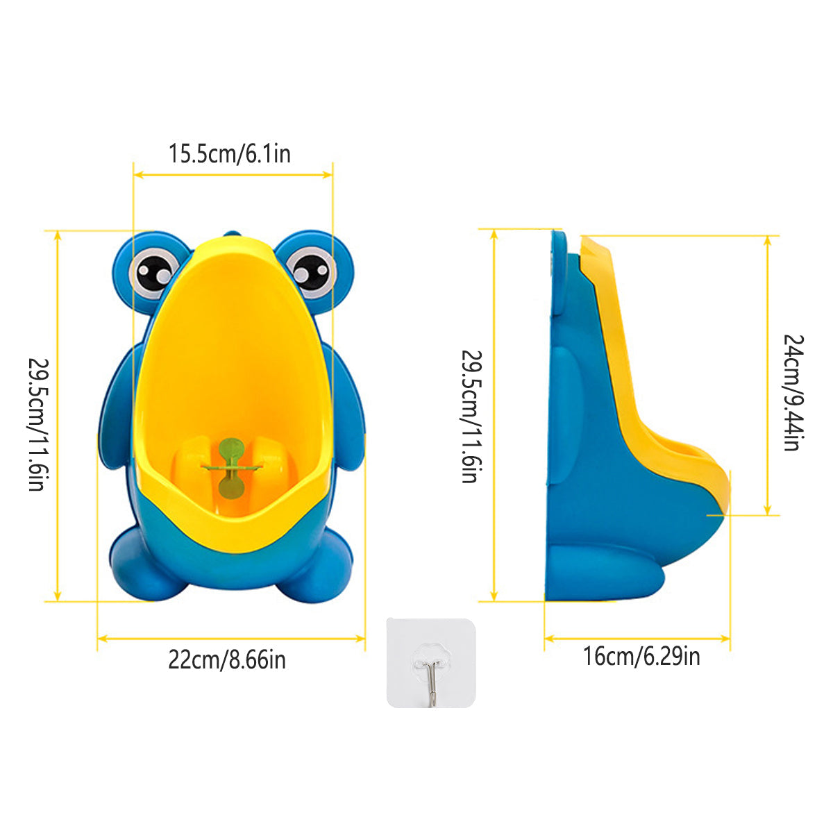 Wall-Mounted Frog Urinal for Toilet Training, 15.5 × 29.5 × 22 cm, Blue