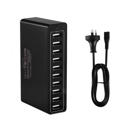 60W 10-Port USB Charger - Multi-Port AC Adapter for Travel