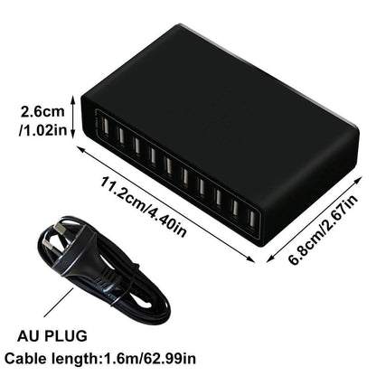 60W 10-Port USB Charger - Multi-Port AC Adapter for Travel