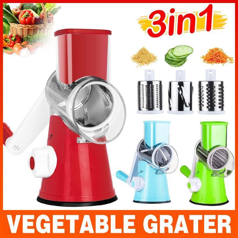 Premium Manual Rotary Vegetable Grater – Blue with 3 Drum Blades