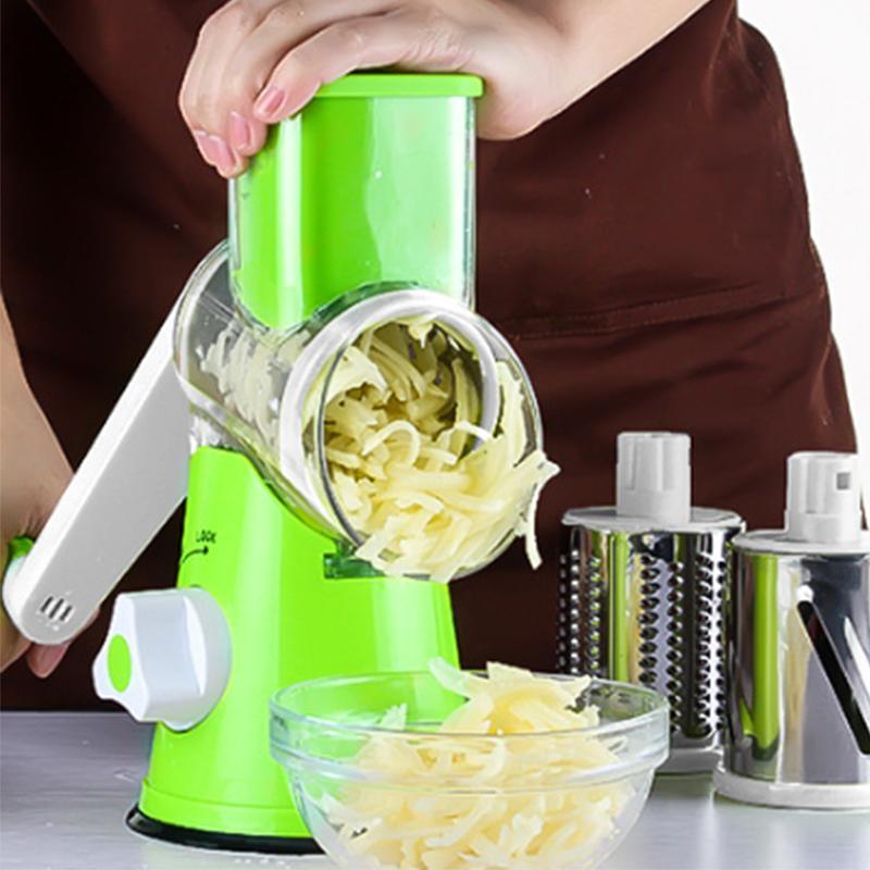 Premium Manual Rotary Vegetable Grater – Blue with 3 Drum Blades