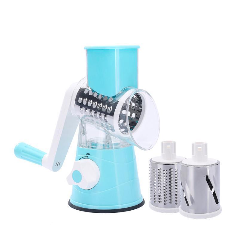 Premium Manual Rotary Vegetable Grater – Blue with 3 Drum Blades