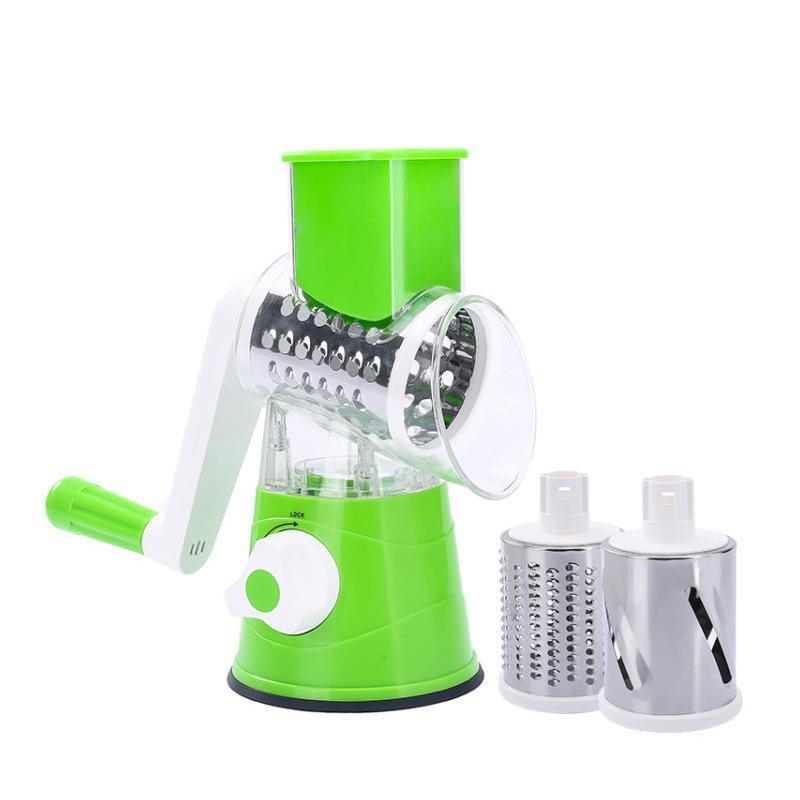 Premium Manual Rotary Vegetable Grater – Green with 3 Drum Blades