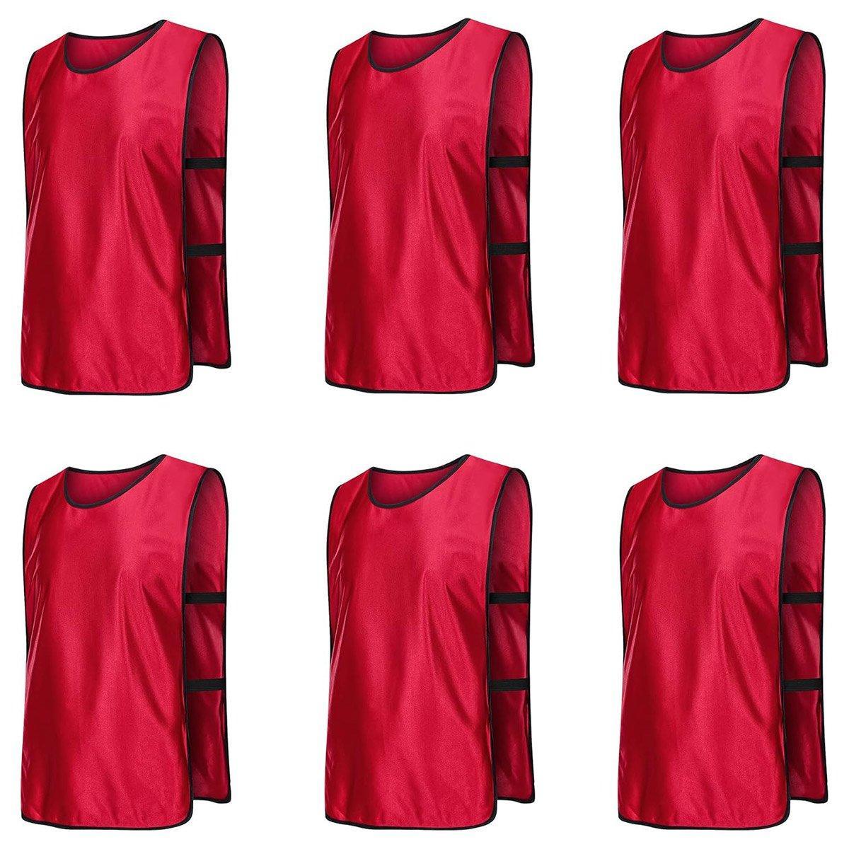 6X Sports Training Bibs - Team Vests for Soccer, Basketball, Cricket - Red-M