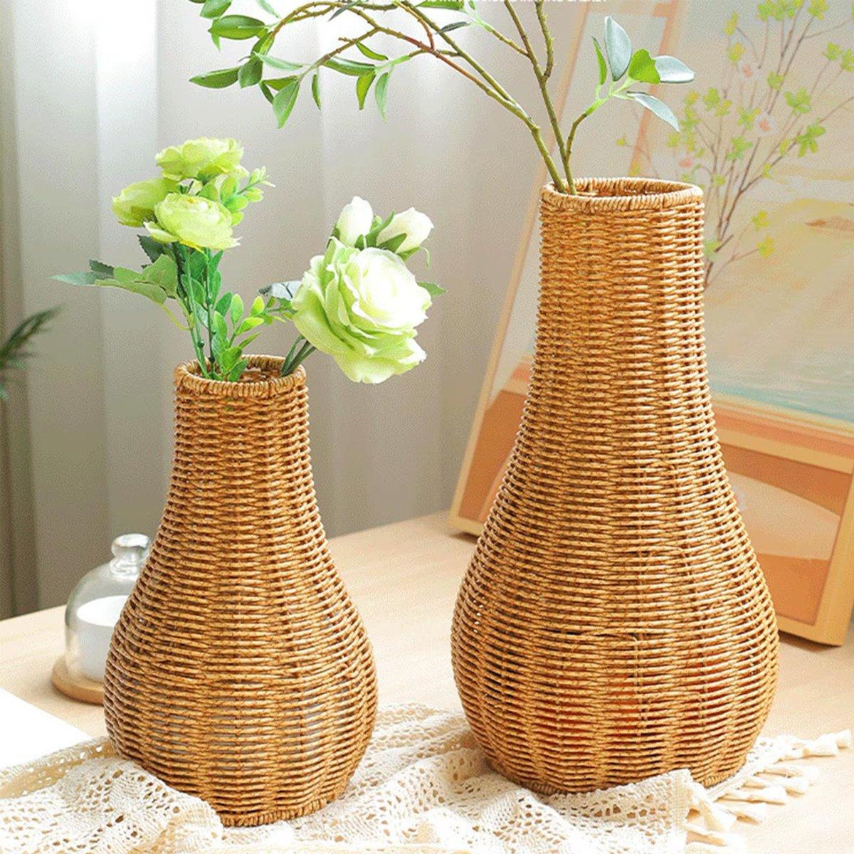 Imitation Rattan Woven Vase Decorative Flower Vase Arrangement for Home Decor - Small - SuperSaverAU - view 3