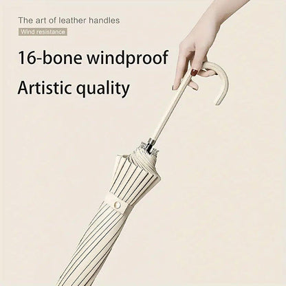 Large 16 Bone Automatic Umbrella Unisex Long Handle Dual Use Rain Sun Umbrella - Green