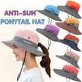 Premium Watermelon Red Women's Wide Brim Ponytail UV Sun Visor Hat