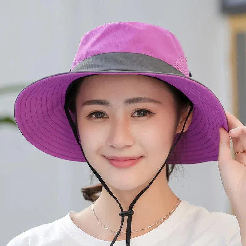 Premium Watermelon Red Women's Wide Brim Ponytail UV Sun Visor Hat