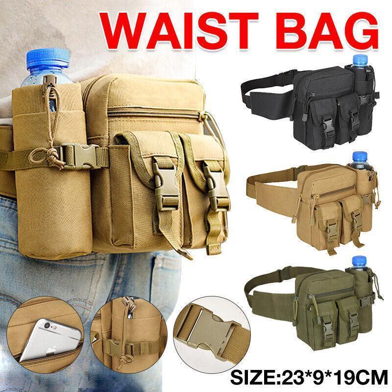 Premium Crocox Khaki Tactical Waist Bag with Bottle Pouch