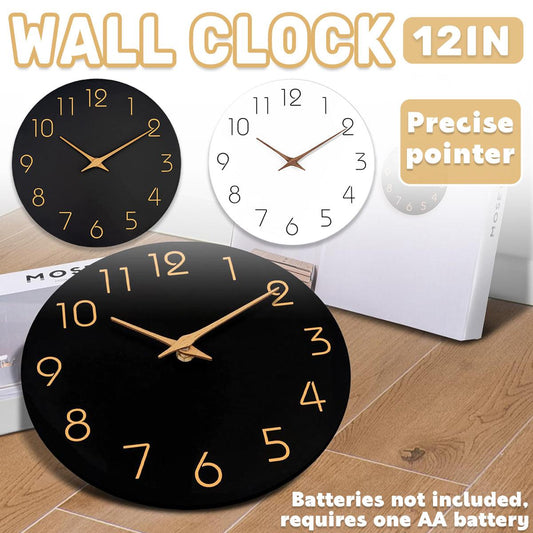 12 Inch Digital Wall Clock Simple Hanging Watch for Living Room Home Decoration - Black
