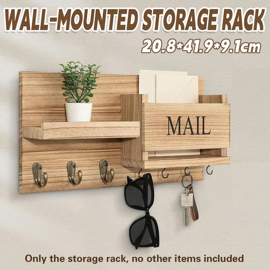 Premium Wooden Wall Mounted Key Holder Mail Organiser Coat Rack with 7 Hooks