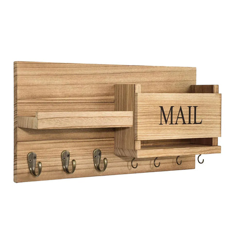 Premium Wooden Wall Mounted Key Holder Mail Organiser Coat Rack with 7 Hooks