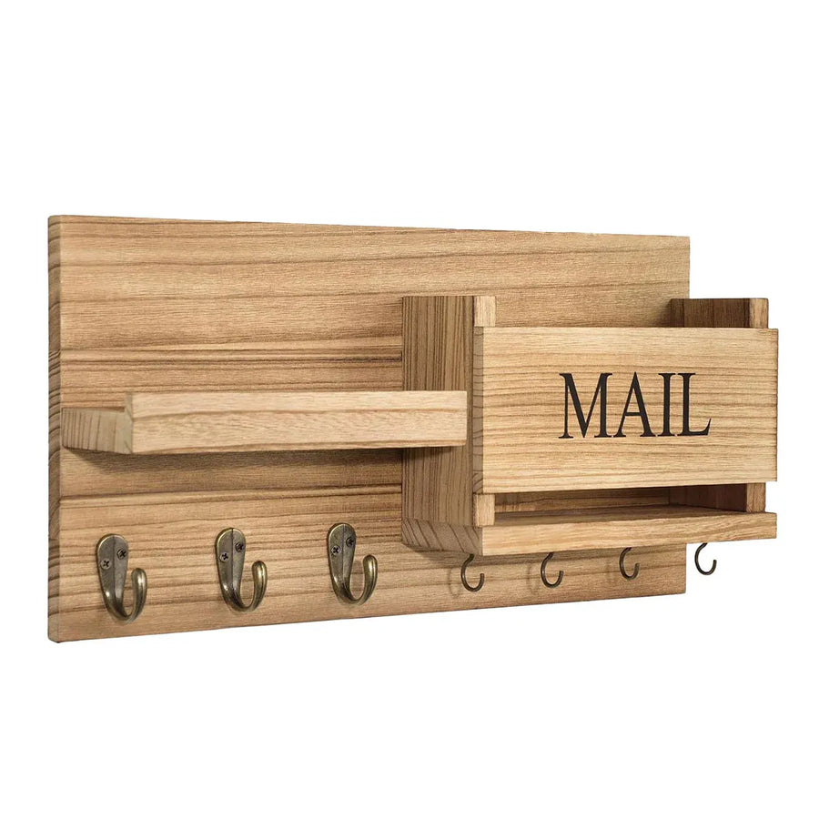 Premium Wooden Wall Mounted Key Holder Mail Organiser Coat Rack with 7 Hooks