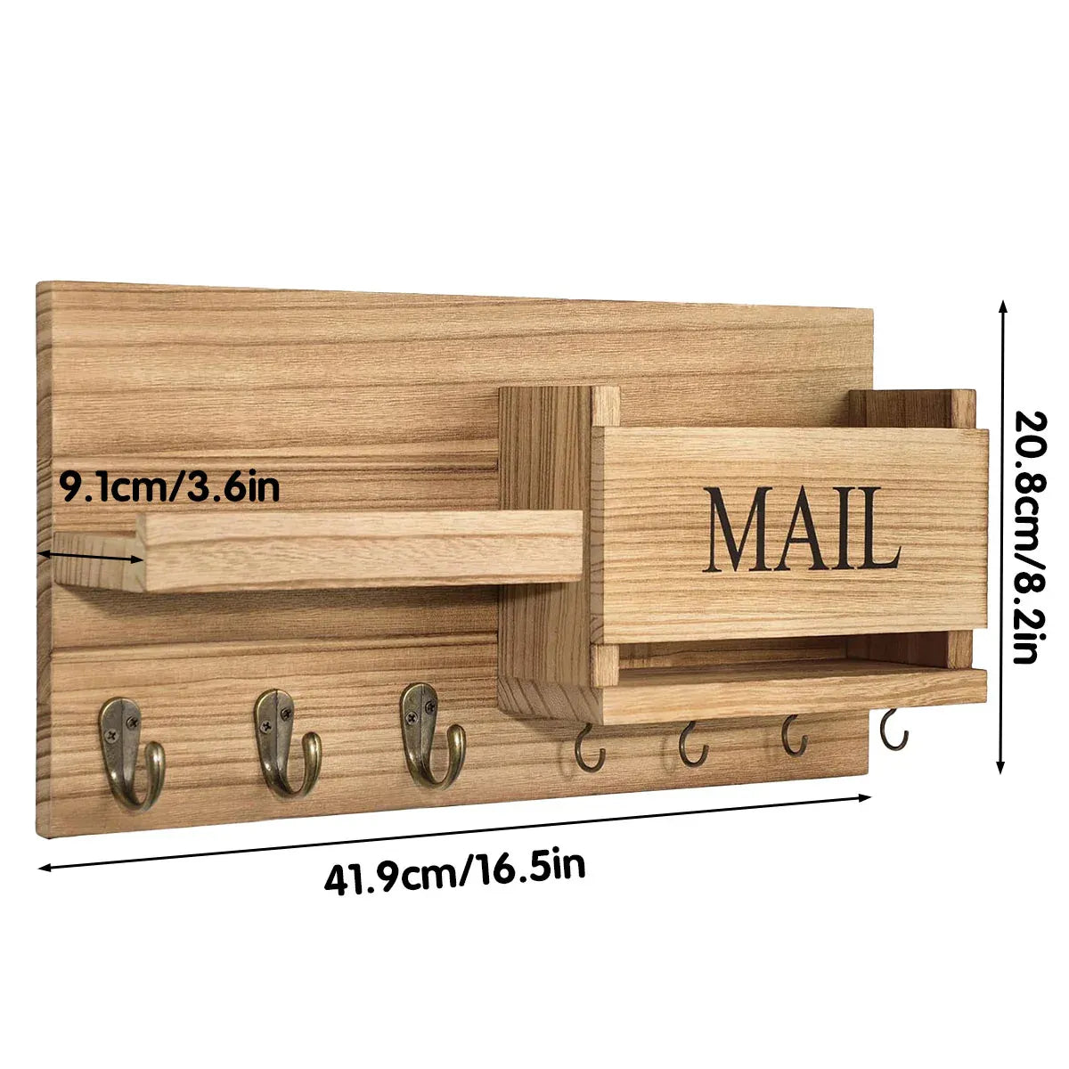 Premium Wooden Wall Mounted Key Holder Mail Organiser Coat Rack with 7 Hooks