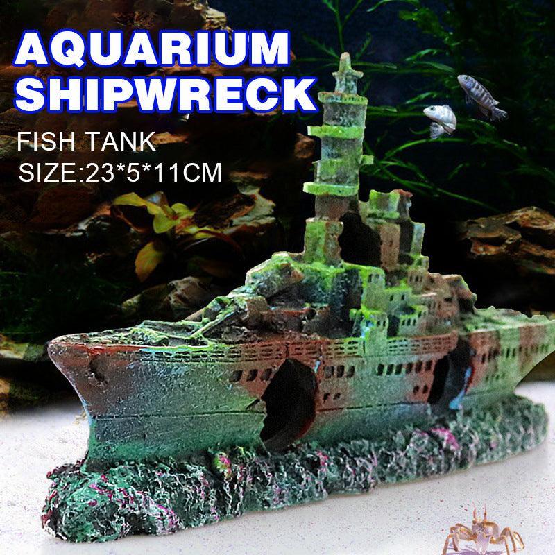 Premium Aquarium Shipwreck Resin Fish Tank Ornament - 23cm