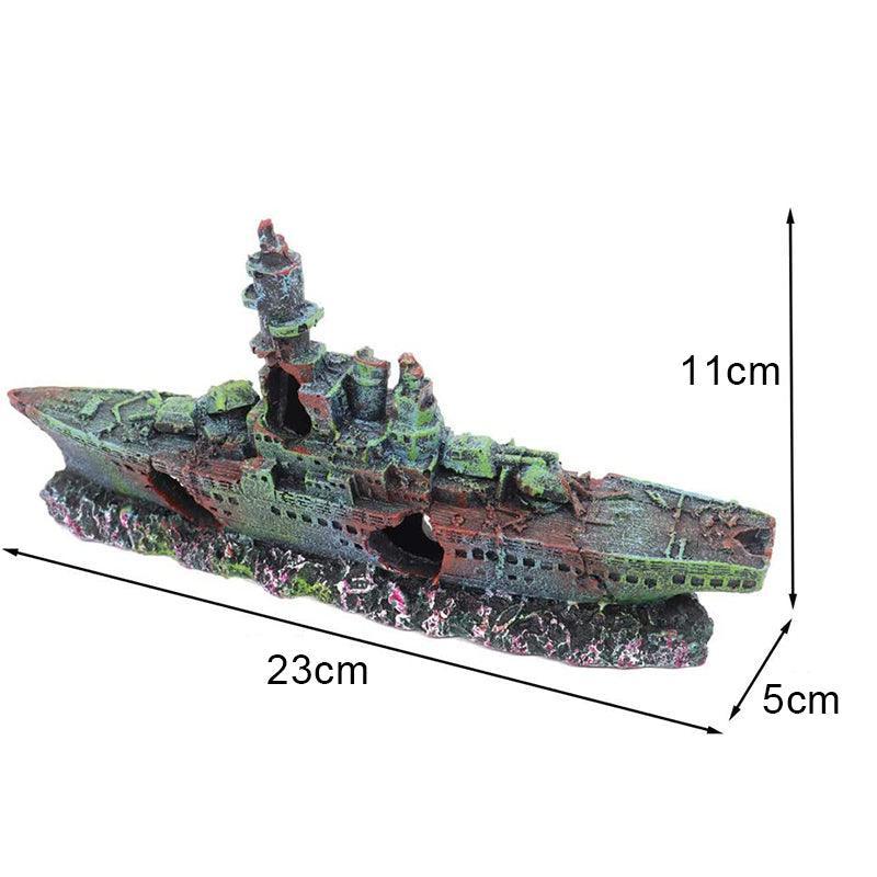 Premium Aquarium Shipwreck Resin Fish Tank Ornament - 23cm
