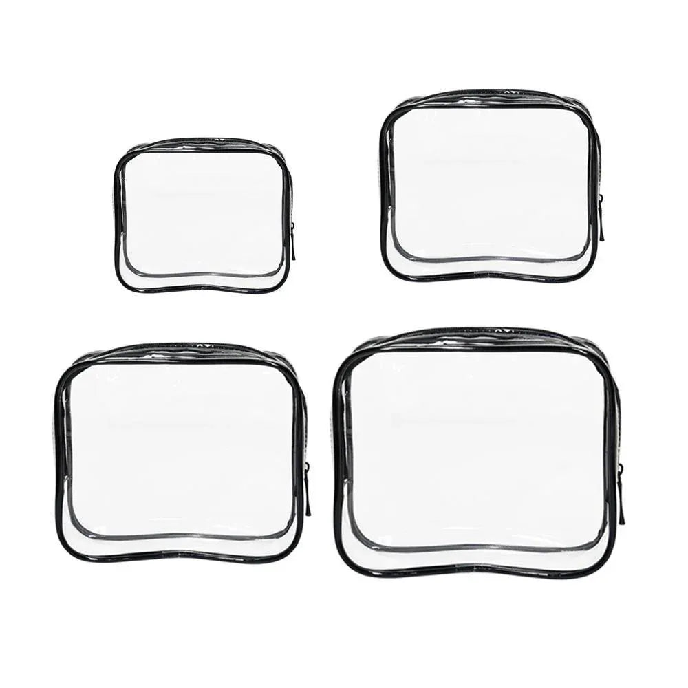 4 Pack Black PVC Cosmetic Bag Set Travel Toiletry Makeup Organisers S M L XL