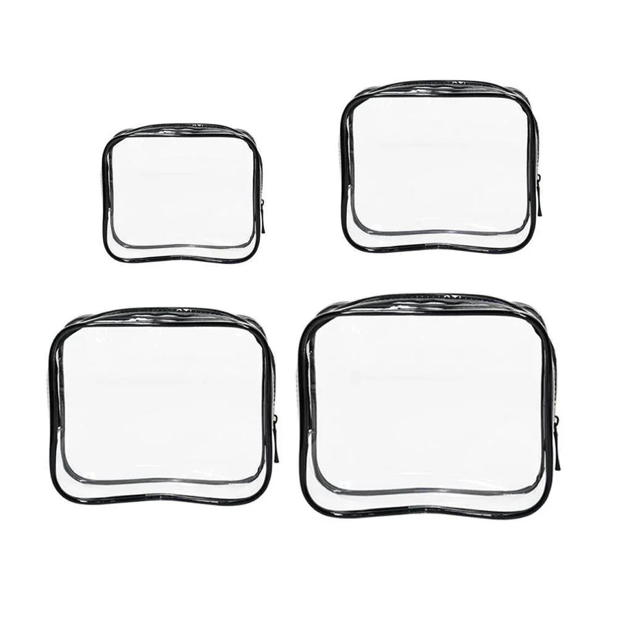 4 Pack Black PVC Cosmetic Bag Set Travel Toiletry Makeup Organisers S M L XL