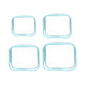 4 Pack Blue PVC Cosmetic Bag Set Travel Toiletry Makeup Organisers S M L XL