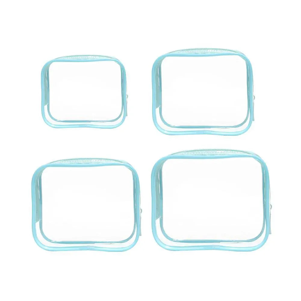4 Pack Blue PVC Cosmetic Bag Set Travel Toiletry Makeup Organisers S M L XL