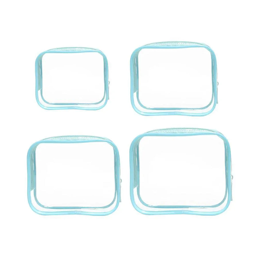 4 Pack Blue PVC Cosmetic Bag Set Travel Toiletry Makeup Organisers S M L XL