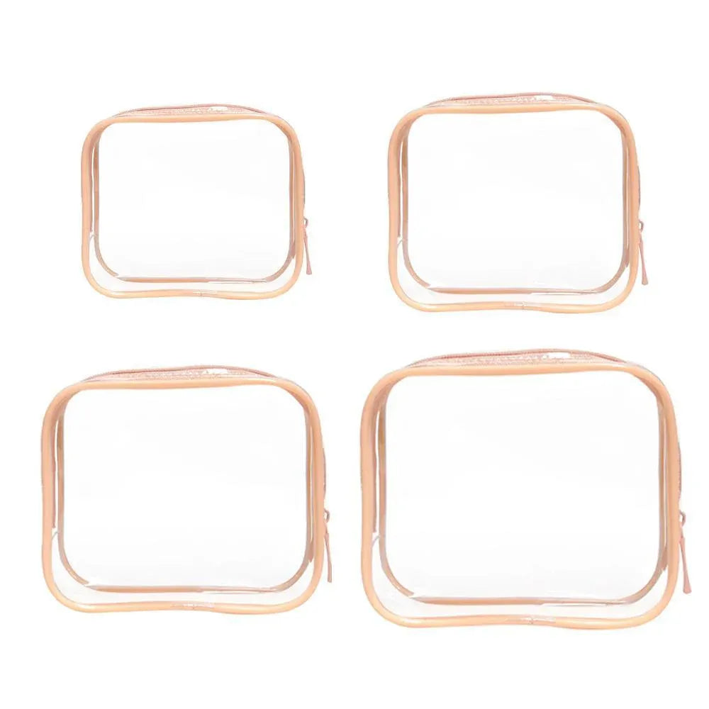 4 Pack Peach Powder PVC Cosmetic Bag Set Travel Toiletry Makeup Organisers S M L XL