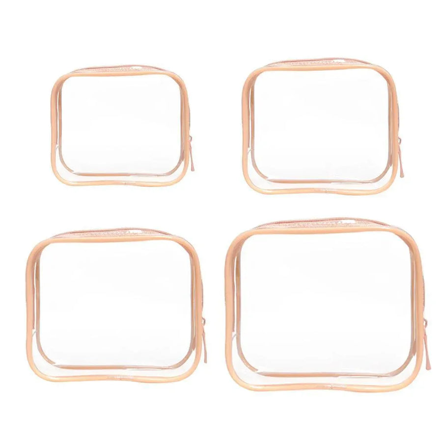 4 Pack Peach Powder PVC Cosmetic Bag Set Travel Toiletry Makeup Organisers S M L XL