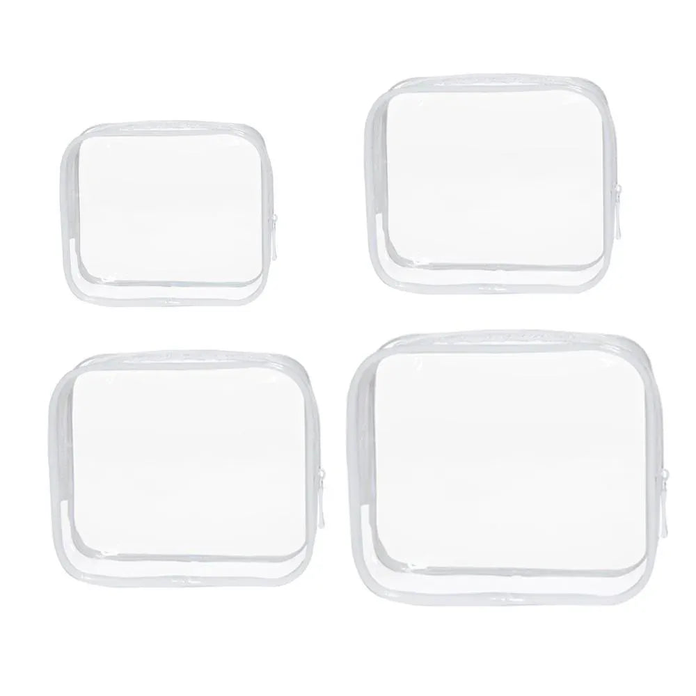 4 Pack White PVC Cosmetic Bag Set Travel Toiletry Makeup Organisers S M L XL