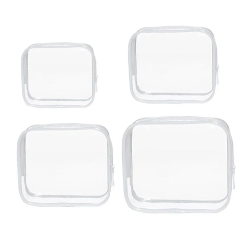 4 Pack White PVC Cosmetic Bag Set Travel Toiletry Makeup Organisers S M L XL