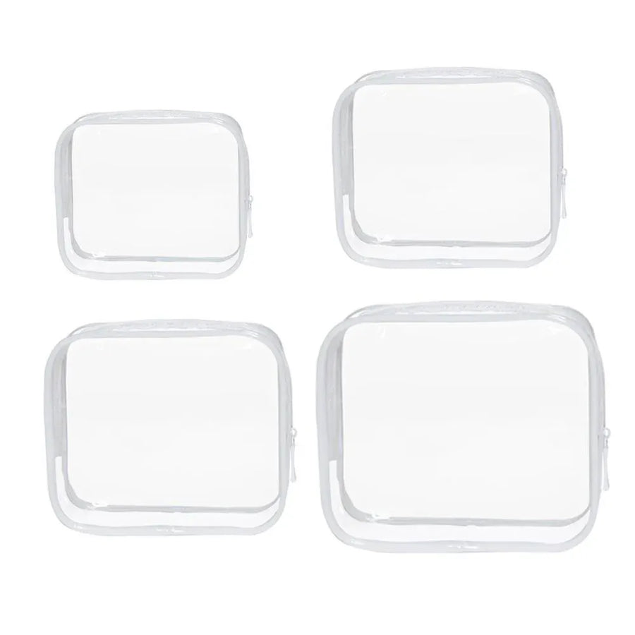 4 Pack White PVC Cosmetic Bag Set Travel Toiletry Makeup Organisers S M L XL