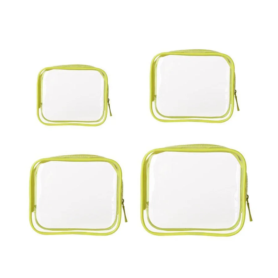 4 Pack Yellow PVC Cosmetic Bag Set Travel Toiletry Makeup Organisers S M L XL