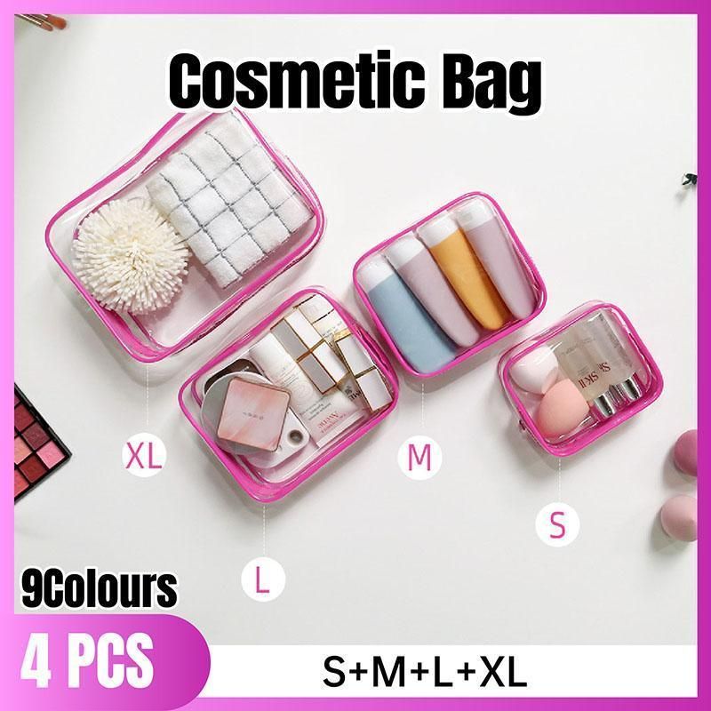 4 Pack Yellow PVC Cosmetic Bag Set Travel Toiletry Makeup Organisers S M L XL