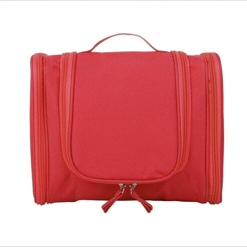 Premium Red Waterproof Hanging Travel Toiletry Bag with Hook and Multiple Pockets