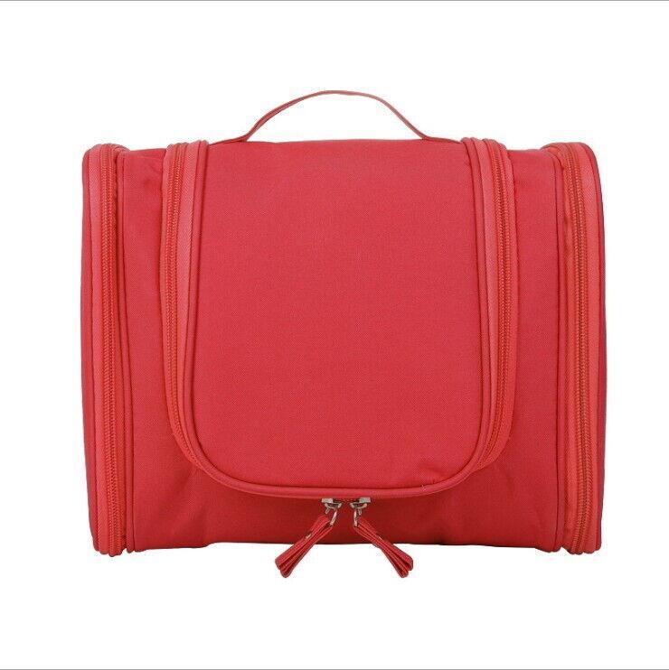 Premium Red Waterproof Hanging Travel Toiletry Bag with Hook and Multiple Pockets