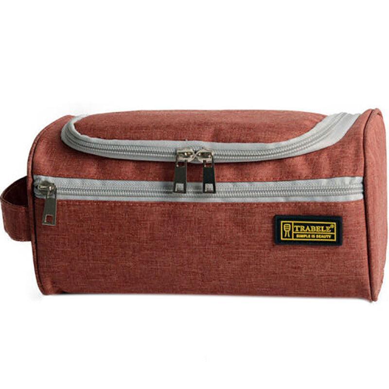 Premium Men's Brick Red Waterproof Travel Toiletry Wash Bag with Hanging Hook