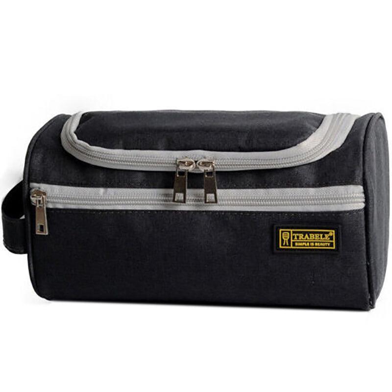 Premium Men's Grey Waterproof Travel Toiletry Wash Bag with Hanging Hook