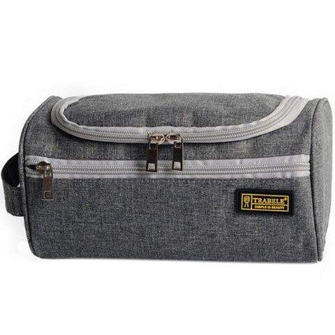 Premium Men's Grey Waterproof Travel Toiletry Wash Bag with Hanging Hook