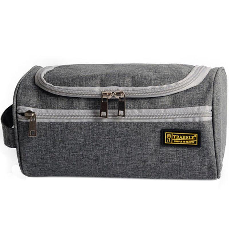 Premium Men's Grey Waterproof Travel Toiletry Wash Bag with Hanging Hook