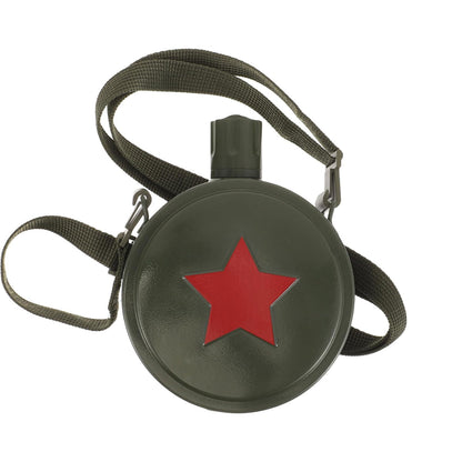Outdoor Water Bottle 800ml Stainless Steel with Adjustable Strap - Army Green/Red Star
