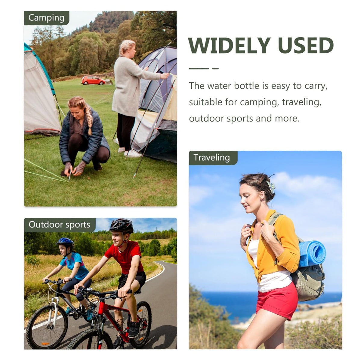 Outdoor Water Bottle 800ml Stainless Steel with Adjustable Strap - Army Green/Red Star