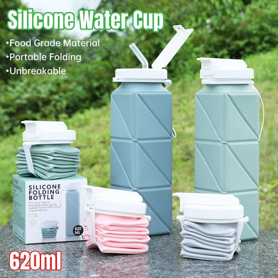 Premium Blue 620ml Silicone Folding Water Bottle Leakproof Sports Kettle