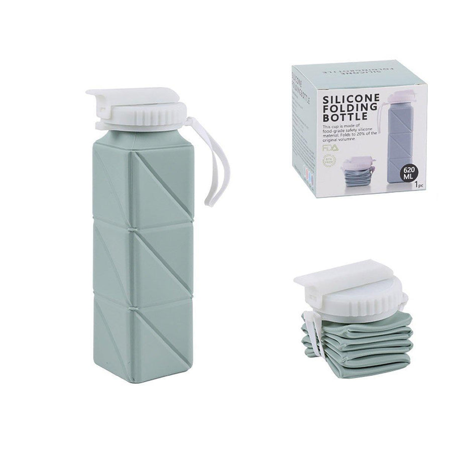 Premium Green 620ml Silicone Folding Water Bottle Leakproof Sports Kettle