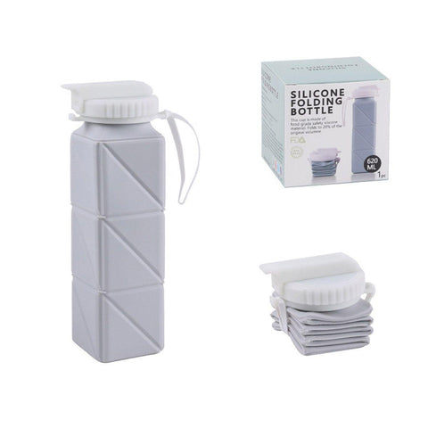 Premium Grey 620ml Silicone Folding Water Bottle Leakproof Sports Kettle