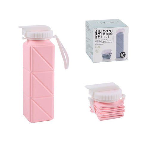 Premium Pink 620ml Silicone Folding Water Bottle Leakproof Sports Kettle