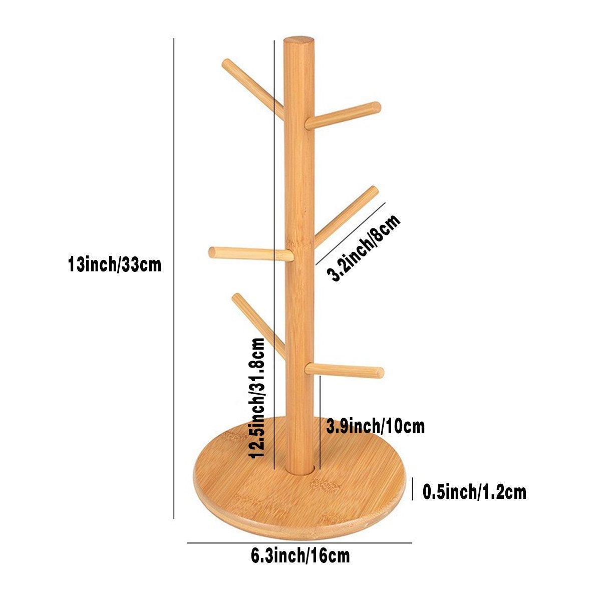 Premium Bamboo Cup Holder Rack – 6 Branches
