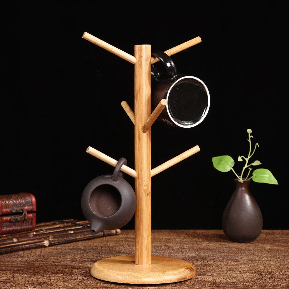 Premium Bamboo Cup Holder Rack – 6 Branches