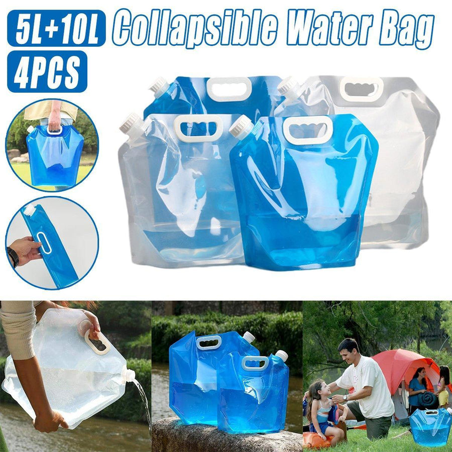 Premium Folding Water Storage Bags - 4 Pack, 5L & 10L