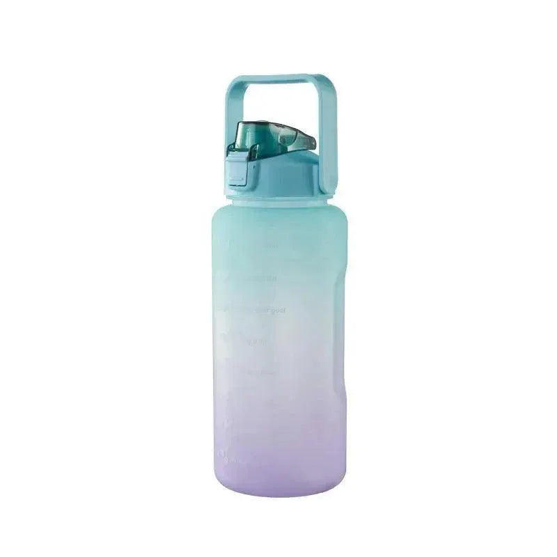 Premium Green 2L Gradient Motivational Water Bottle with Straw Time Markings