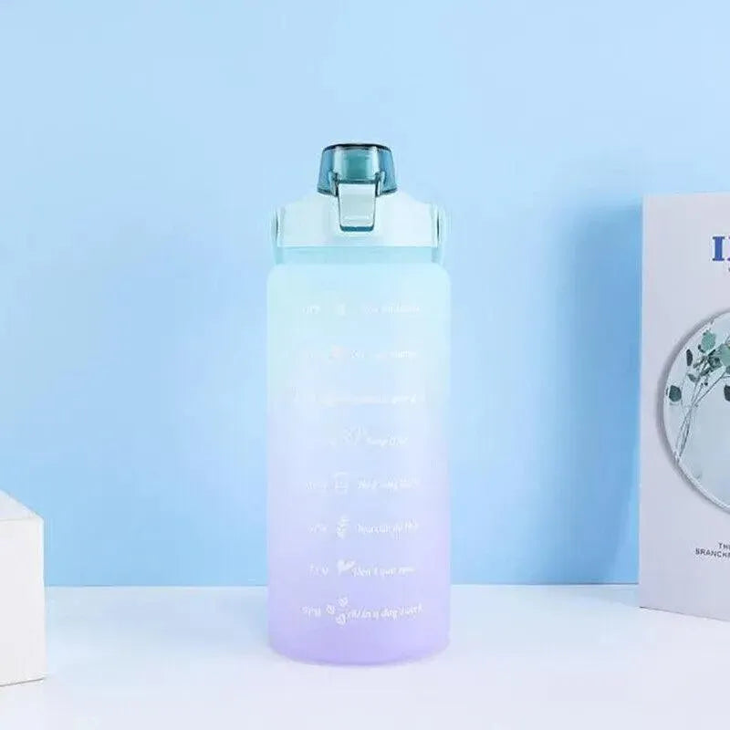 Premium Green 2L Gradient Motivational Water Bottle with Straw Time Markings